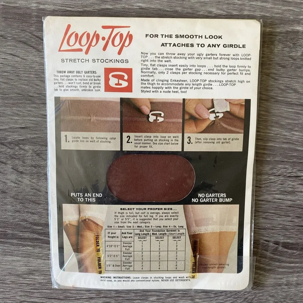 VTG Loop Top Stretch Girdle Stockings Size 1 Small Coffee New Sealed 60's 70's